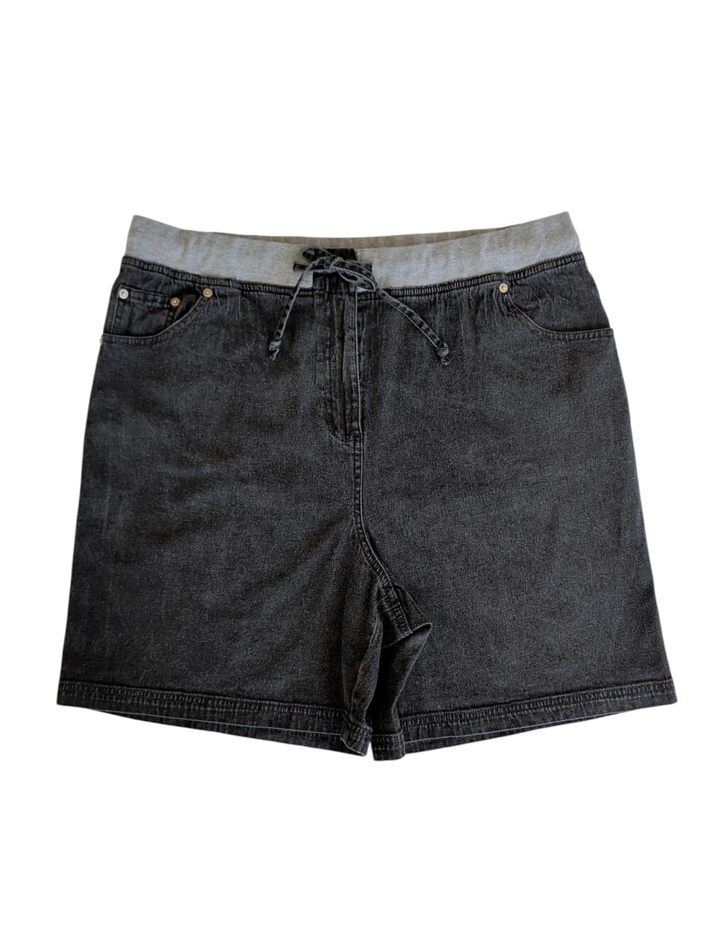 Denim & Co. Ultra-High Rise Comfort Stretch Mom Jean Jorts XL Black Gray